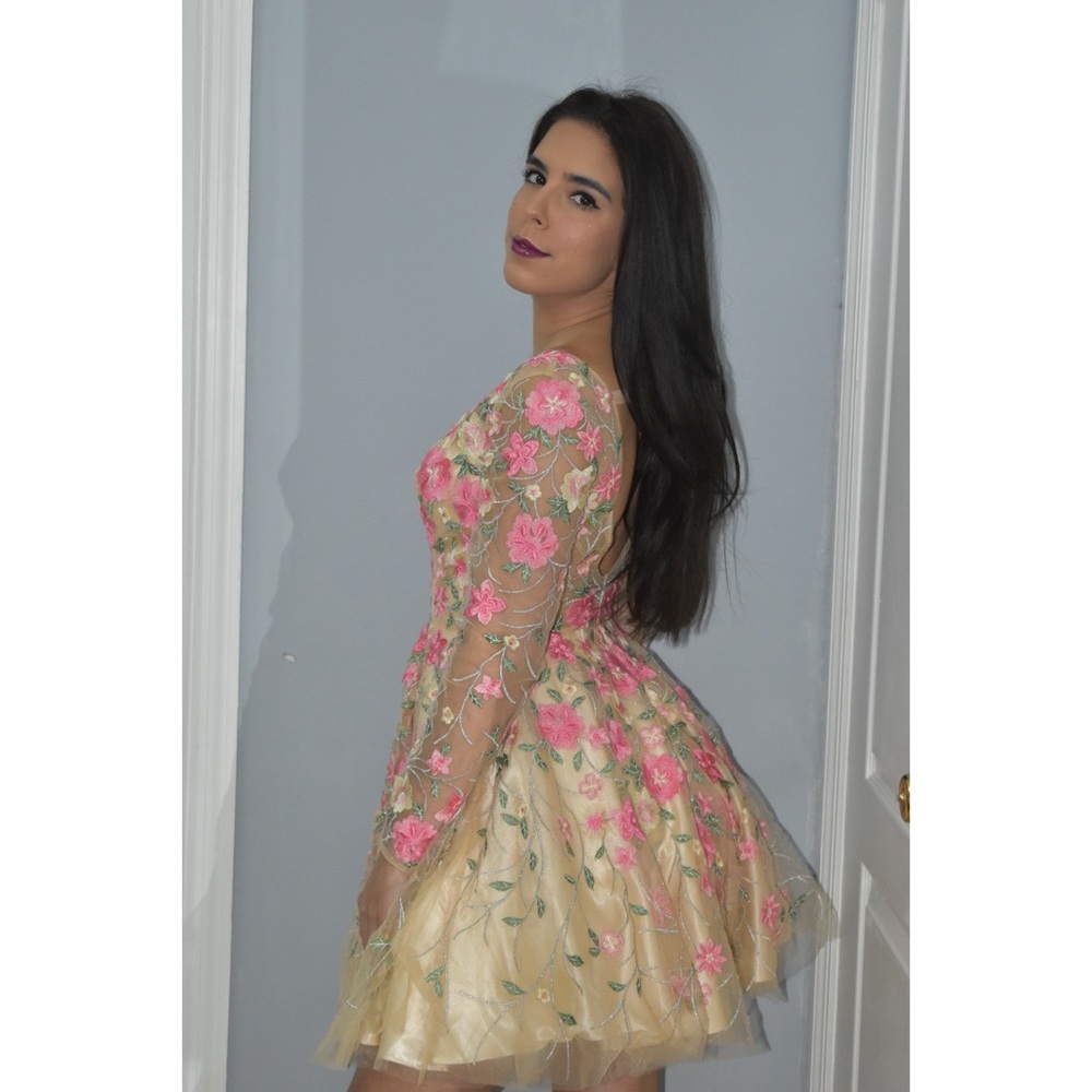 Floral long sleeve cocktail dress